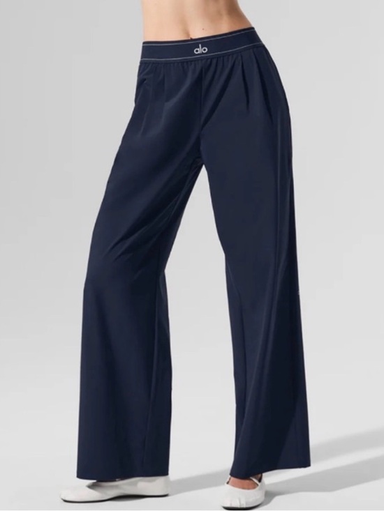 ALO Yoga Pants - ALO Yoga Navy Wide-Leg Lounge Pants with Logo Waistband